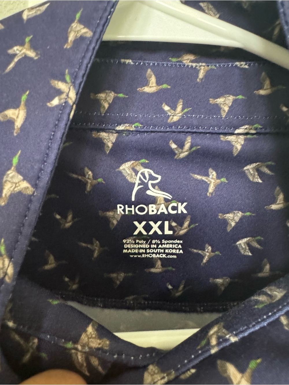 Rhoback Navy Duck-Print Polo Shirt